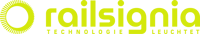 Logo in leuchtendem grünstichigem Gelb: Kreis mit strahlenförmig angeordnetern Schwellen, die Schieneninfrastruktur symbolisierend